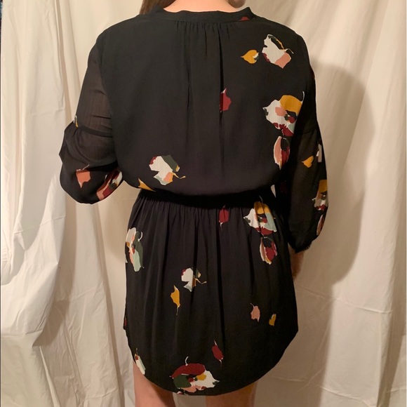 Madewell Painted Floral Tie Neck Dress - Picture 3 of 5